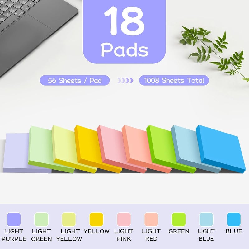 YEECOK (18 Pads) Sticky Notes 3x3 inch, Self-Stick Pads Pastel Colors Sticky Note, Recyclable, Easy to Post for Home, Office, Notebook - Image 2